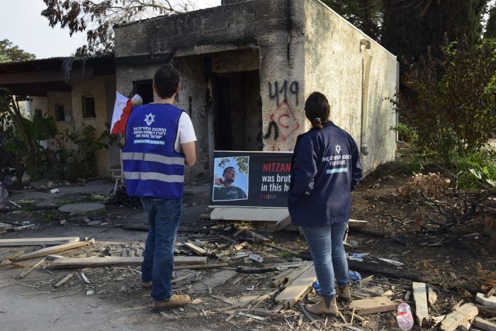 Jewish Agency staff examine damages in the Gaza envelope during Swords of Iron